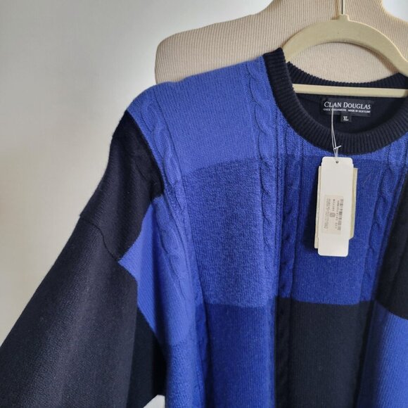 NWT – Clan Douglas Men’s Blue Checkerboard Crew Neck Cashmere Sweater (Size: XL) - Picture 4 of 14